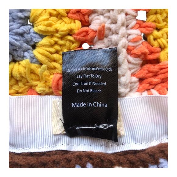 POL Crochet Granny Square Chenille Polyester Bucket Hat One Size NWOT - Picture 13 of 16